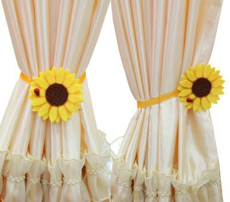 EleCharm 1 Pair Sunflower Curtain Magnetic Tiebacks Non-Woven Fabric Countryside Rural Style Curtain Tie Holdbacks Accessories - Image 1
